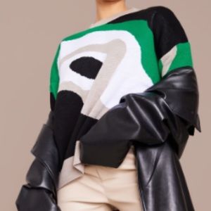 NEVER WORN Green Abstract Printed Crew Neck Sweater